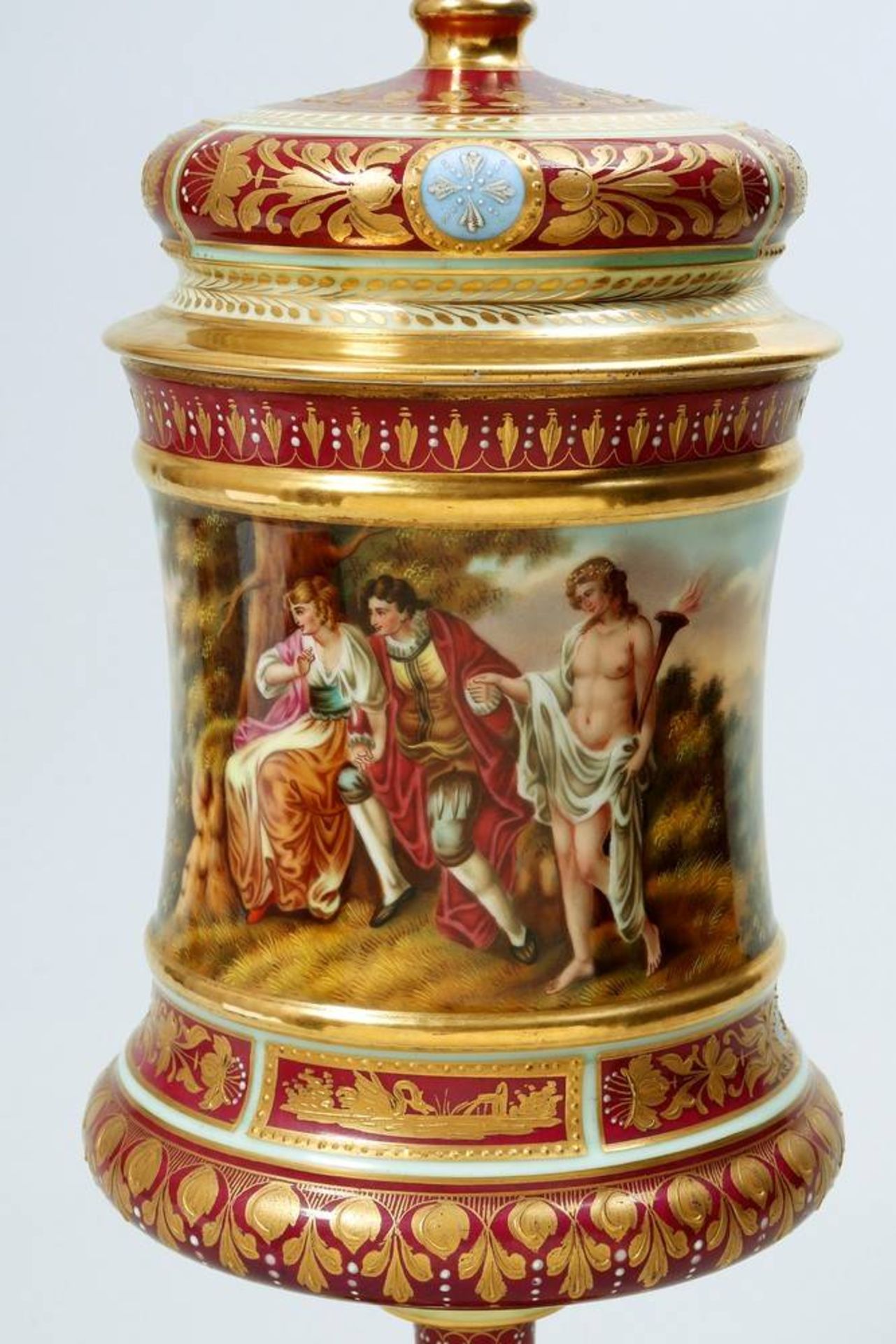 Lidded goblet Thuringa, ca. 1900, painted with mythological scene, H: 38cm, gold slightly - Bild 4 aus 7