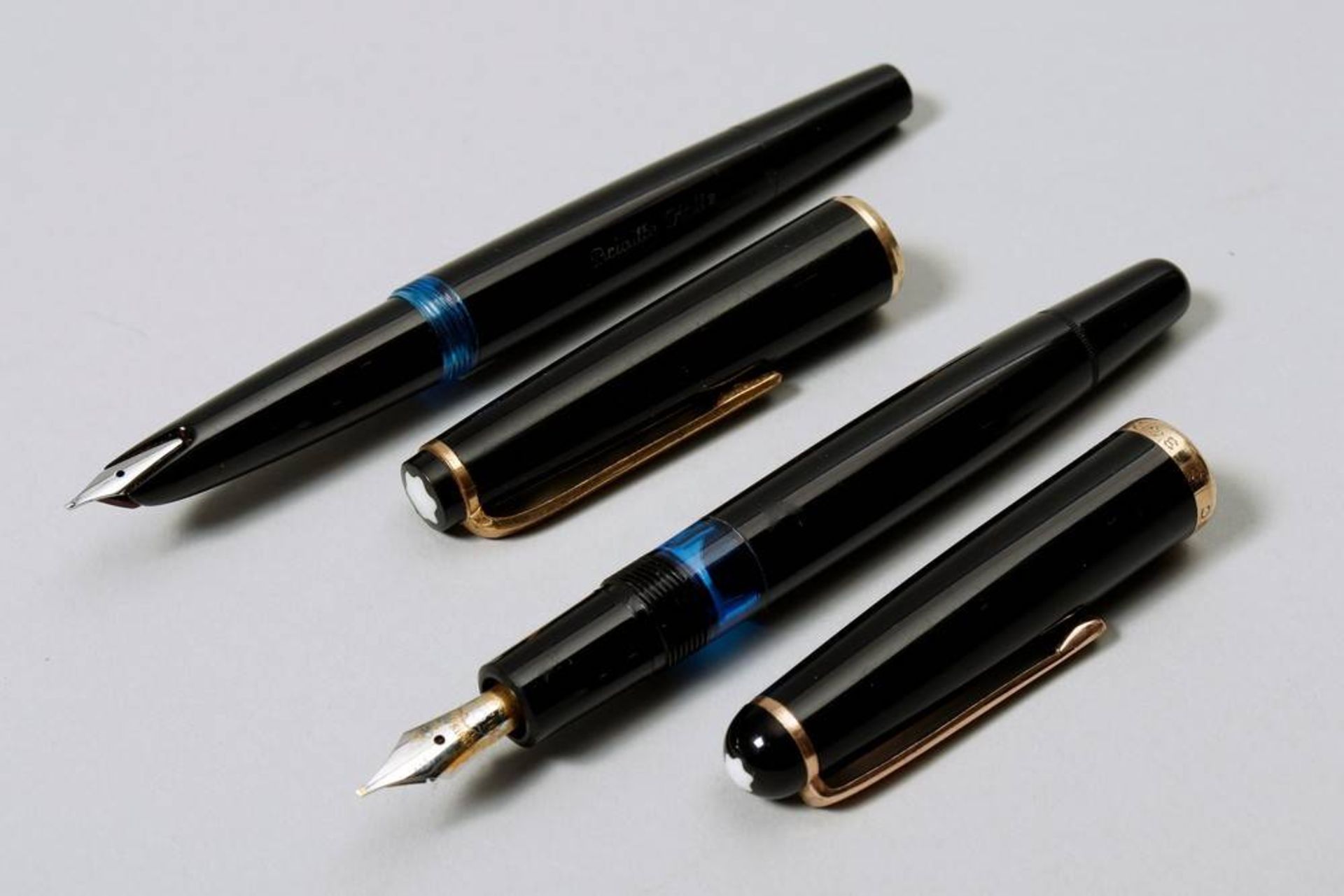 2 Fountain Pens Montblanc, 1950s/60s, 1x "342", 1x "No. 31", L: 12,8cm, signs of use, untested2