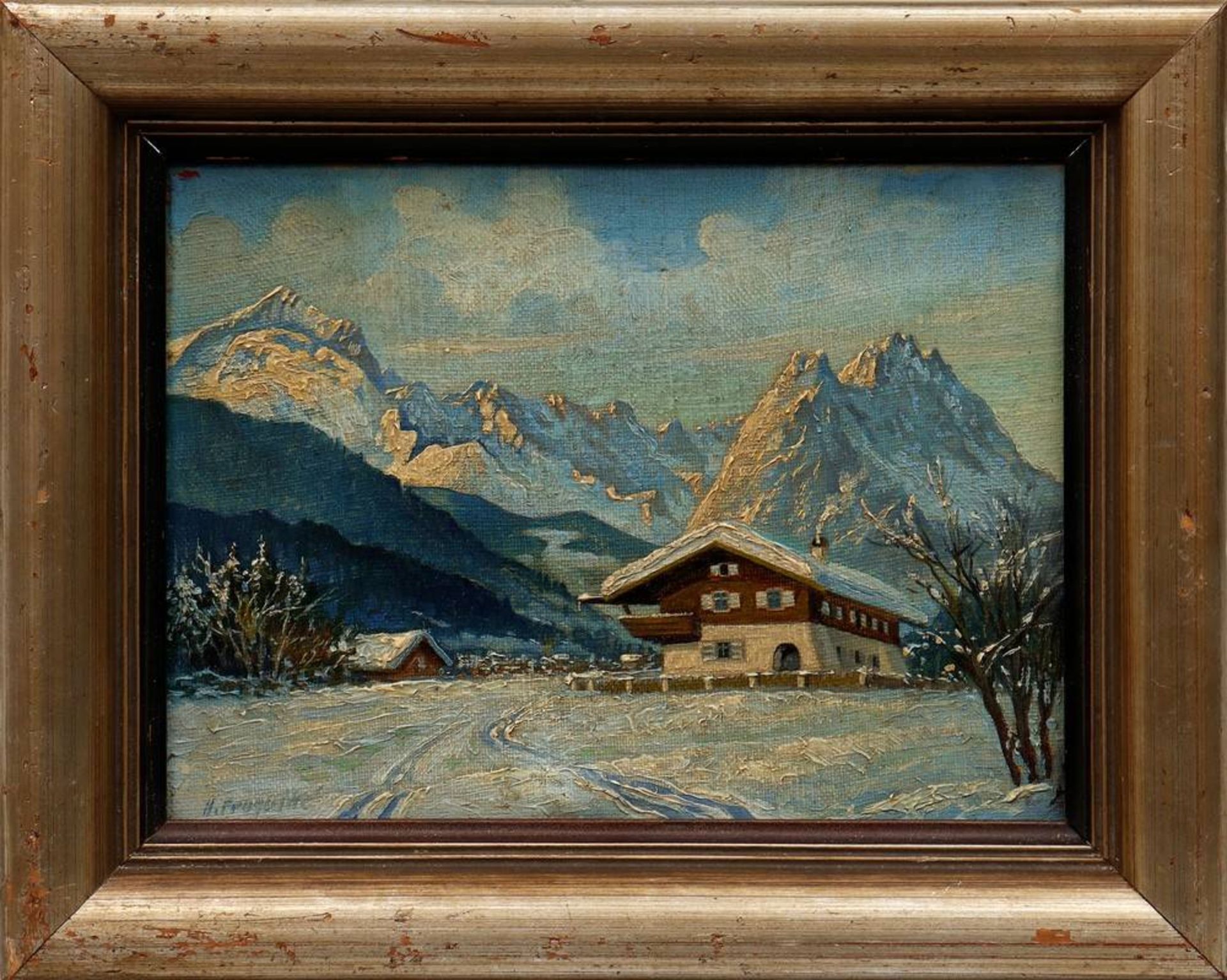 Hans Proquitté(activ 1st h. 20th C.), oil on canvas, alpine landscape with buildings, signed