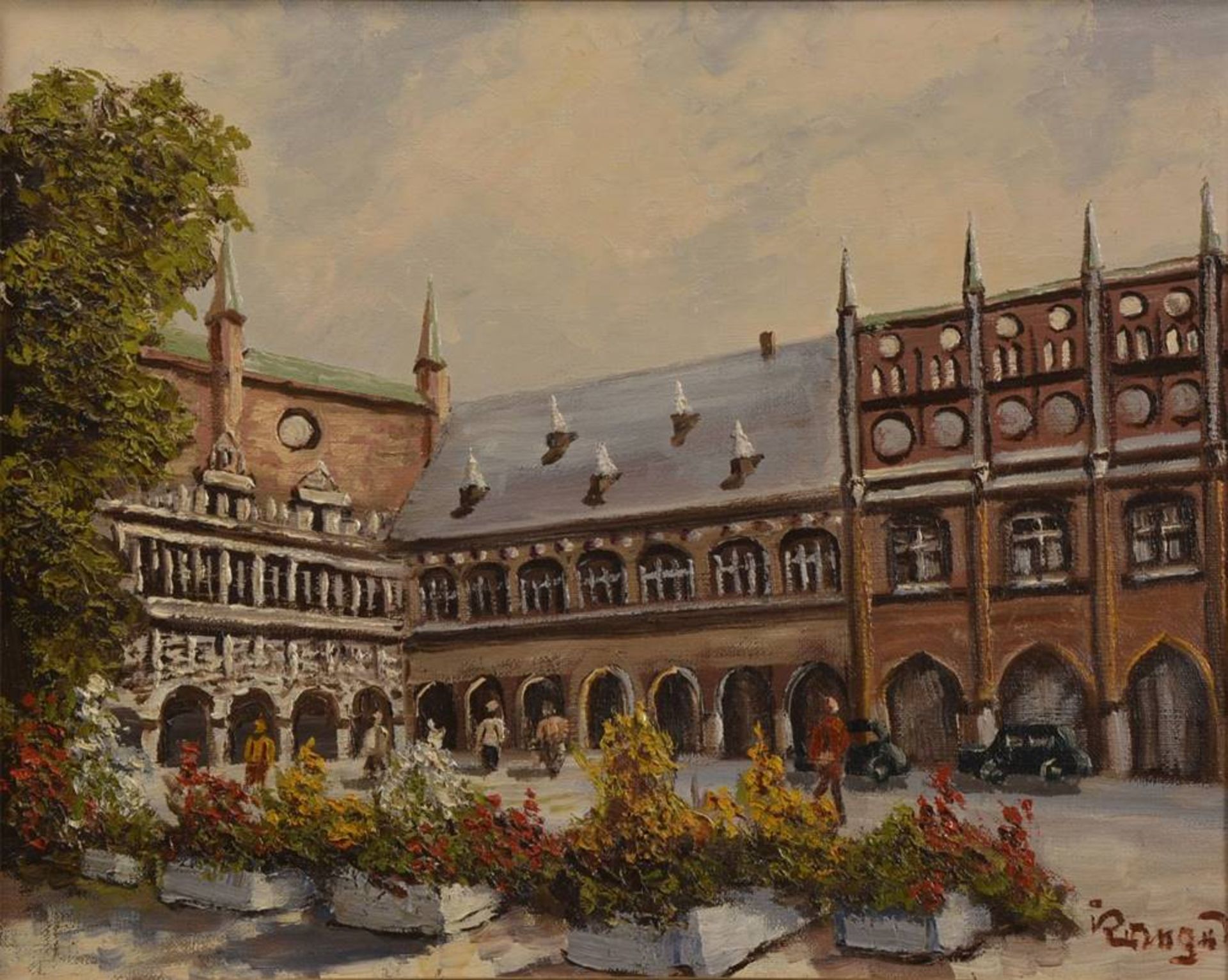 Lübeck townhallunknown artist, 2nd half 20th C., signed bottom right "Krieger", oil on canvas, ca. - Bild 2 aus 4
