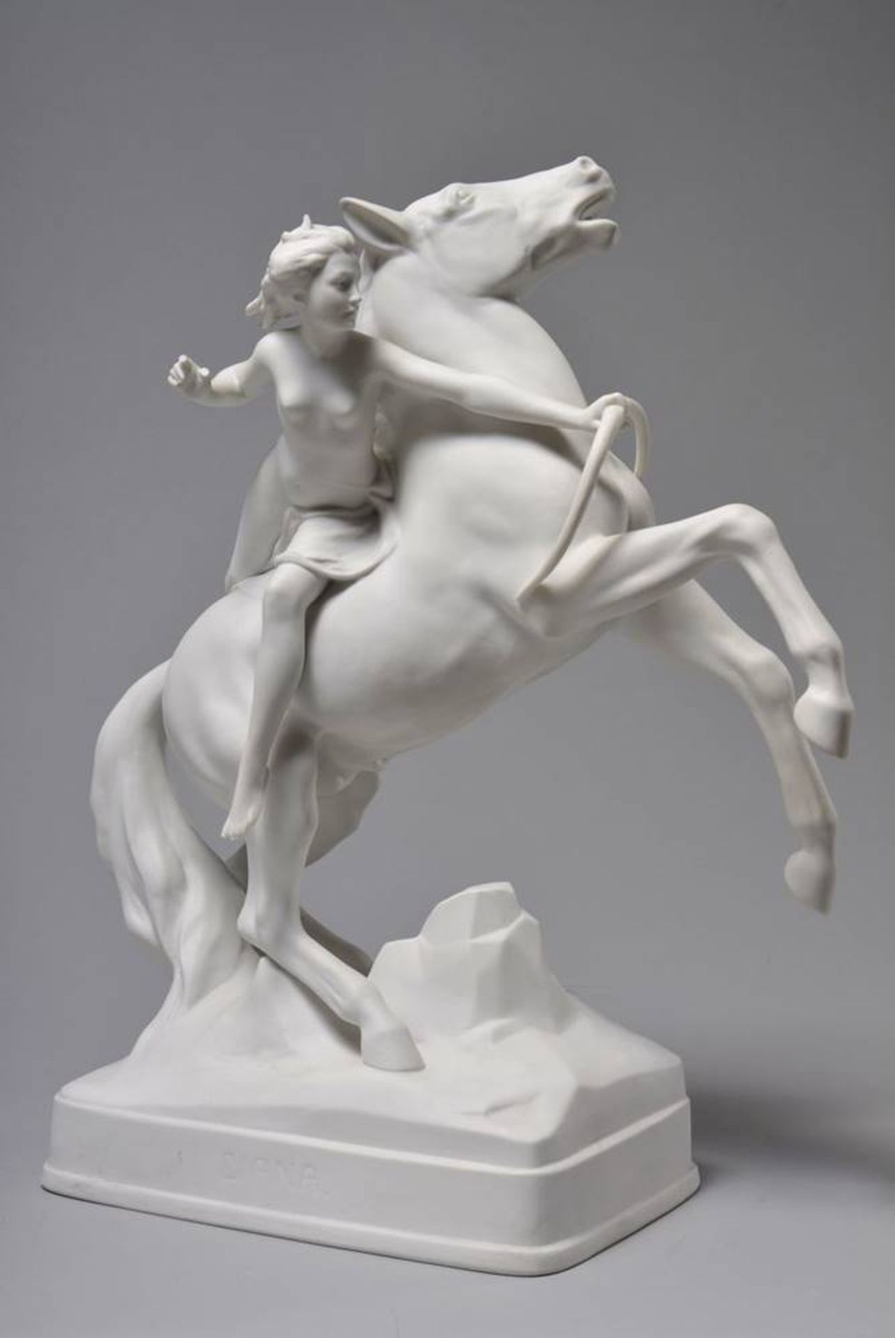 Diana on horsebackbisque porcelain, design Ludwig Tischler for Pirkenhammer, ca. 1920/30, base