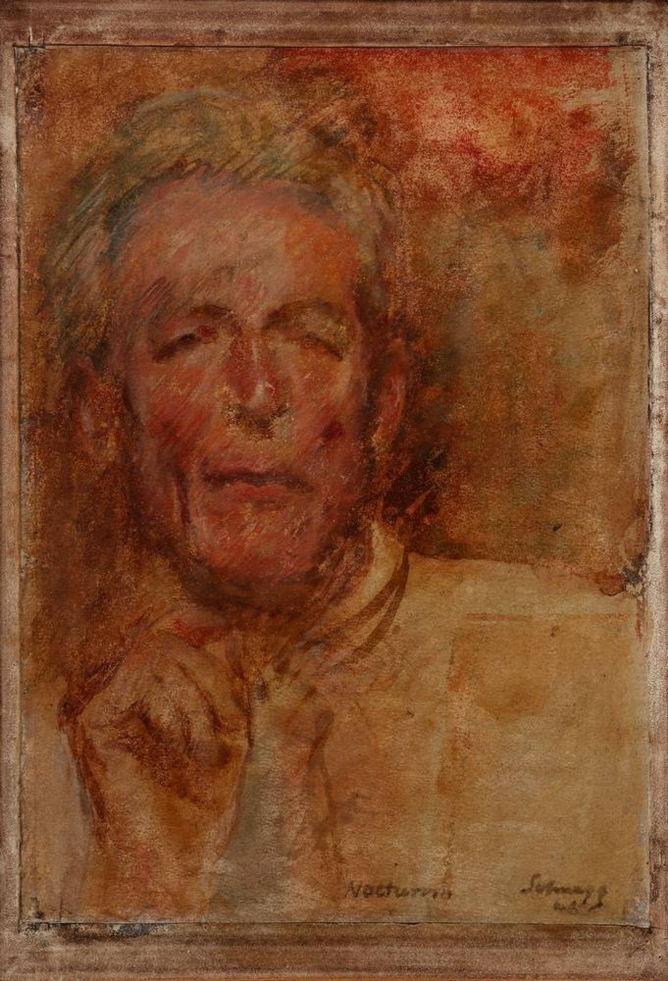 Hugo Ernst Schnegg(1876-1950, Hamburger Maler), oil on cardboard, "Nocturno" (self portrait), signed - Bild 2 aus 7