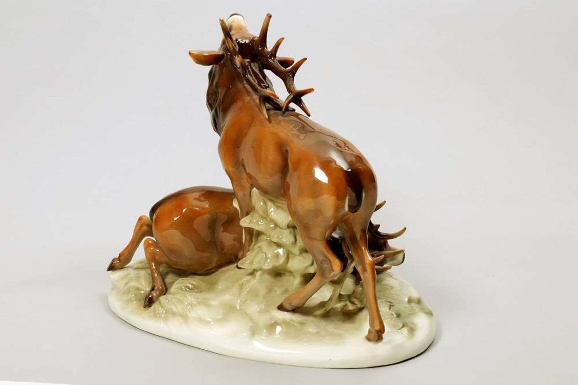 Figural group Schierholtz, Plaue, 1st half 20th C., 2 deer, H: 31cm, antler chippedHirschgruppe, - Bild 3 aus 8