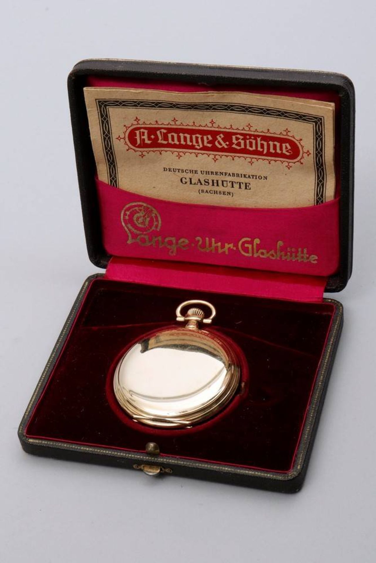 Hunter pocket watch 585 gold, Lange & Söhne, ca. 1925/30, ca. 85,6g in total, original box and - Bild 2 aus 9