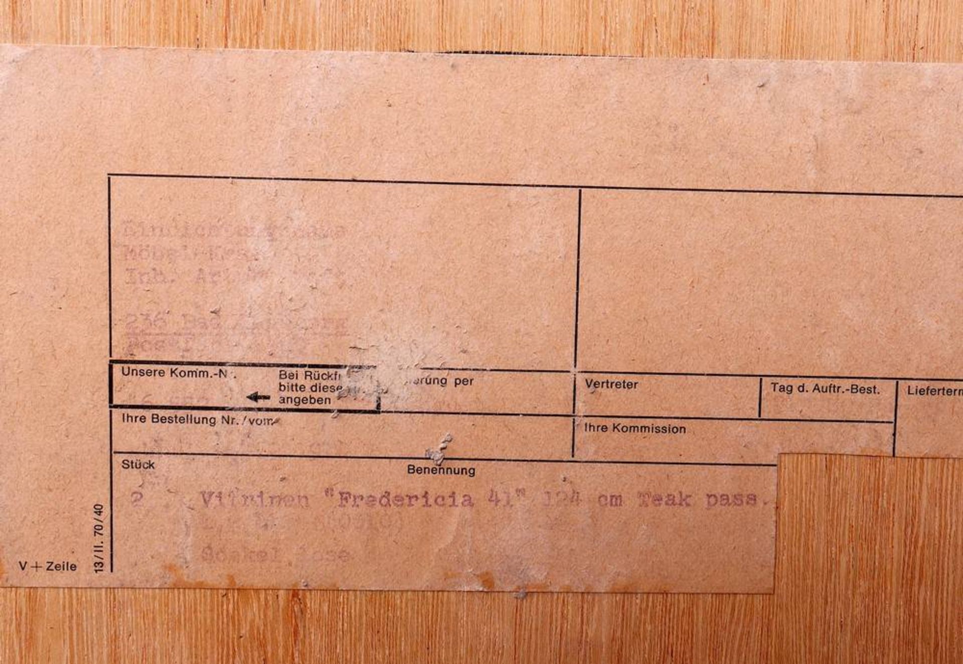 Highboard, Denmark ca. 1960, verso label, marked "Fredericia 41", teak wood, HxWxD: 133, - Bild 2 aus 2