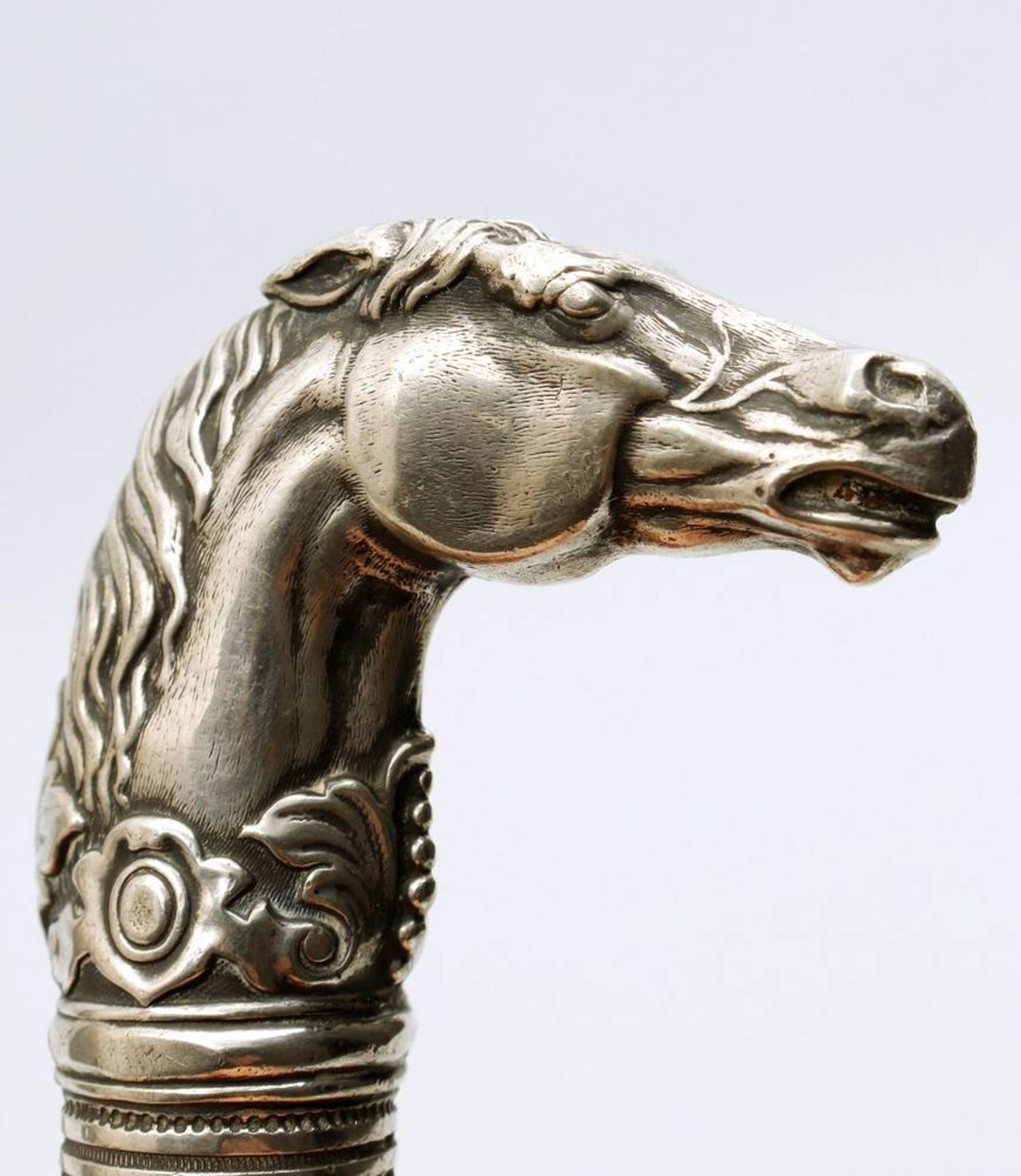 Cane handle silver, possibly german, ca. 1900, horse head, ca. 37g (filled), H: 6,5cm, signs of - Bild 3 aus 3