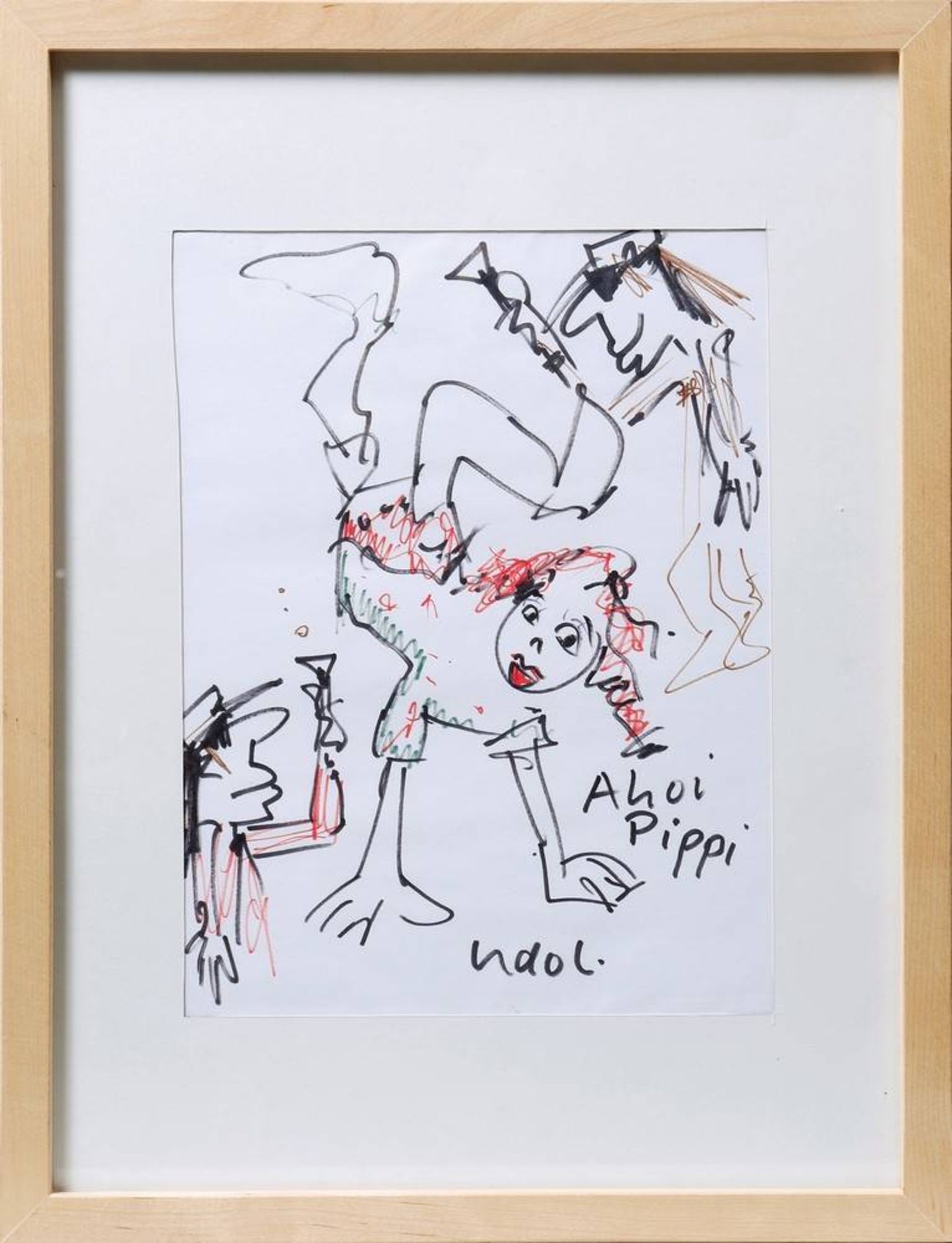 Udo Lindenberg(b. 1946, Gronau/Westf.), "Ahoi Pippi", multi-coloured felt-tip on paper, signed