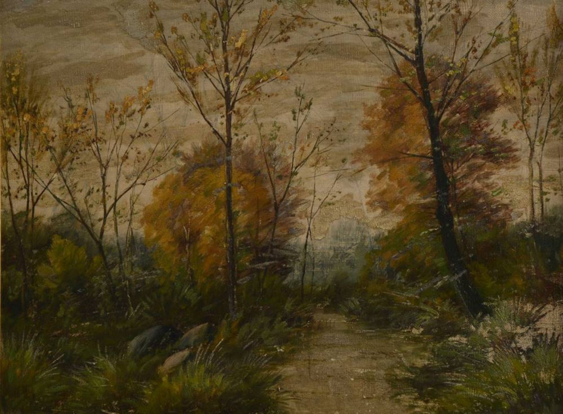 Autumn landscape with brookanonymous, ca. 1900, oil on canvas, unsigned, ca. 30x40cm, framed (ca. - Bild 2 aus 3