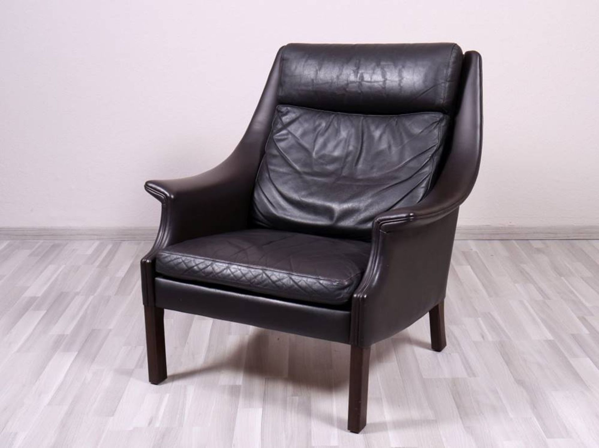 3 pcs lounge setAage Christensen, Denmark, 1970s, 3 seater sofa, 2 armchairs, dark brown leather, - Bild 3 aus 4