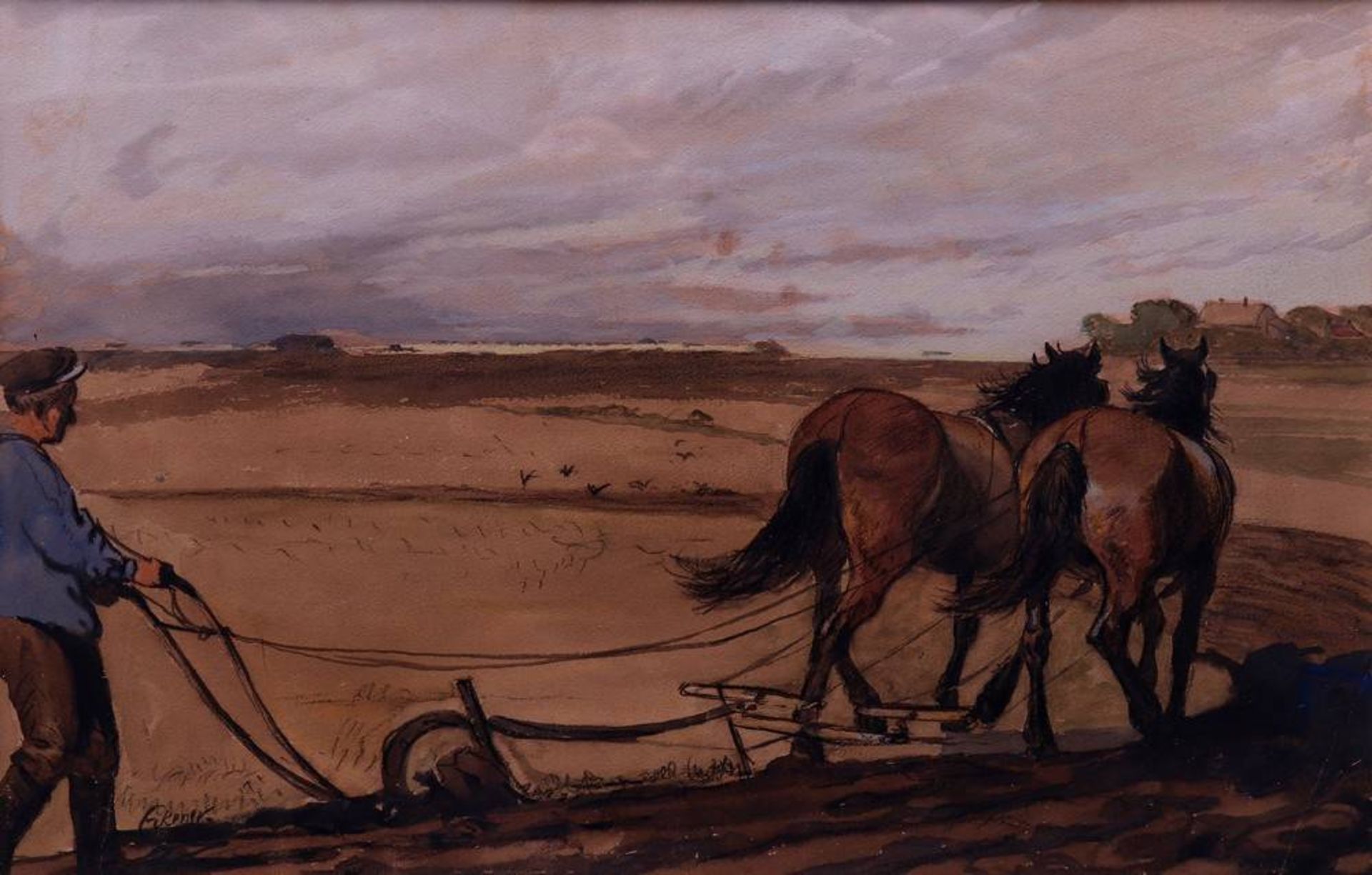 Alexander Eckener(1870, Flensburg - 1944, Aalen), Watercolour on paper, farmer with horse drawn - Bild 2 aus 3