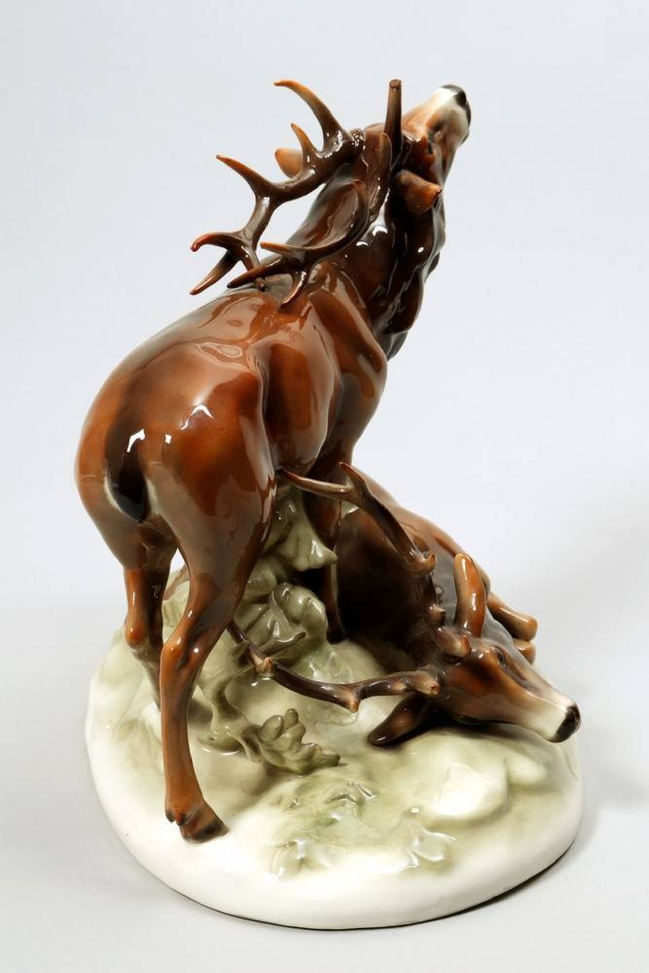 Figural group Schierholtz, Plaue, 1st half 20th C., 2 deer, H: 31cm, antler chippedHirschgruppe, - Bild 4 aus 8