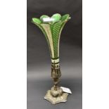 A 19th Bohemian green and white over laid glass epergne, of fluted form,