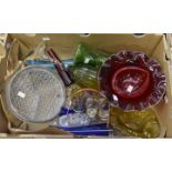 Assorted lot of mid Century coloured glass wares to include; spill vases,