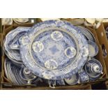 A Spode blue and white part dinner and tea service, including tea pot, hot water jug, jugs, server,
