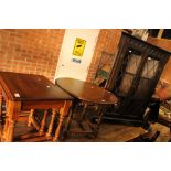 A 20th Century glazed two door corner cabinet, together with a small oak round topped table,