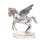 A silver Pegasus mascot, Birmingham dated 1929, maker Francis Arthur Edwardes, on plated base,