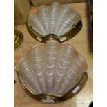 A lovely pair of glass shell shaped wall lights w/metal mounts,