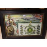 WW1 British framed colour lithograph print overall size 77cm x 60cm of the battle honours of the