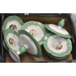 Copeland hand painted part dessert set, comprising four small comports, one taller comport,