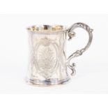 A 19th century engraved silver Christening mug, Birmingham 1859, George Unite,