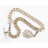 A silver Albert link chain with silver and rose plate medallion fob, dated 1912, Birmingham,