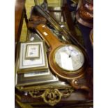 Mixed lot to include oak aneroid barometer A/F, 2 modern gilt wall mirrors,