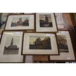 Marcel Augis, series of five aquatint etchings depicting ruins,