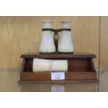 Early 20th Century ink stand wooden carpenter and Westley Theatre/horse racing binoculars in ivory