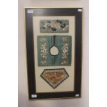 Three pieces of Chinese embroidery that has been framed, purchased in China in the 1980s,