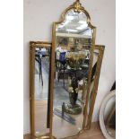 Rococo style long gilt framed wall mirror with bevelled glass a/f and a later rectangular gilt wall