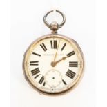 A late Victorian silver pocket watch, key wind improved patent movement,