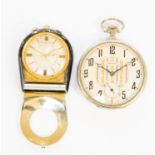 Jaeger Le Coultre travel alarm clock stainless steel with gold plate 3.5 x 4.