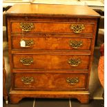 A George I style burr walnut chest of drawers,