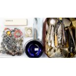 Quantity of silver plated flat wares, knives forks, spoons, sugar tongs etc,