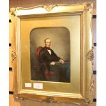 Late-19th Century portrait of a seated gentleman, oil on board (probably over a photographic base),