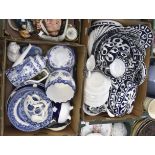 Quantity of blue and white ceramics, some Willow pattern plates, coffee pot, saucers, bowls,