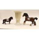 Beswick, pair of horses together with a Beswick vase, Ref 1193 imprinted to the base.