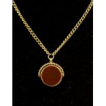 A 19th Century hardstone, duo fob bloodstone and carnelian together with a 9ct gold curb link chain,