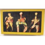 Manner of Francis Bacon, triptych of stylized figures, a pair, mixed media, 20 by 38cm,