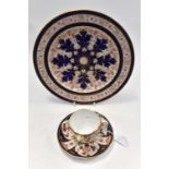 Wedgwood cobalt blue, red and gilt decorated cabinet plate, 27 cms diameter,