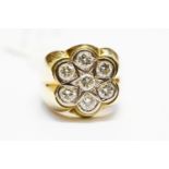 A gentleman's seven-stone diamond yellow gold ring, round brilliant-cut diamonds approx 3cts total,