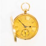 An 18ct gold hunter pocket watch, gold tone dial, with subsidiary dial, with floraldecoration,