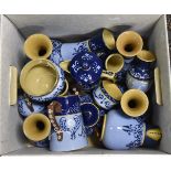 Collection of Art Nouveau Langley Ware, light and dark blue ground,