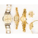 A group of 4 ladies and one vintage wristwatch to include a ladies 9 ct gold