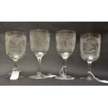 Two pairs of 19th Century etched drinking glasses,