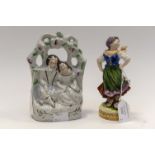 Staffordshire pattern flatback figurine and continental pottery figurine 'Young Girl'