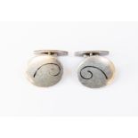 A pair of Hans Hensen Modernist silver and black enamel cuff links, No.