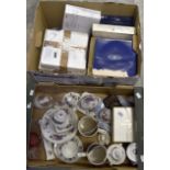Two boxes of ceramics including Royal Copenhagen cabinet plates, Royal Albert's Violets tea wares,