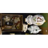 A collection of 4 pig money boxes, a pottery dog, a Country Life pig, a pottery Budda,