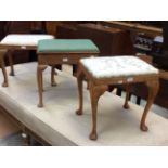 An early 20th Century mahogany piano stool, together with two dressing table stools,